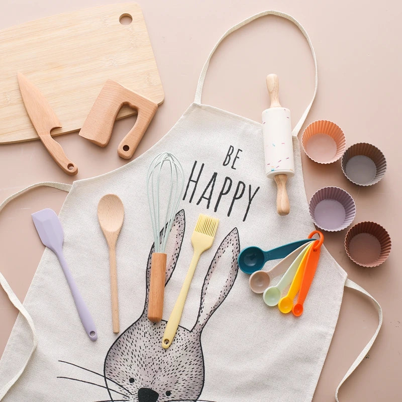 Wooden Kitchen Play Set | Cutting Tools, Silicone Spatula & Utensil Set