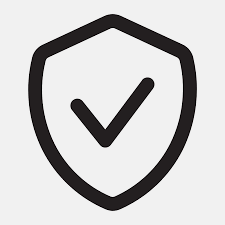 Black shield icon with a check mark on a white background