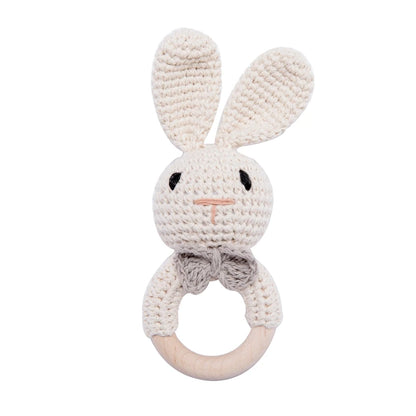 Bunny Wooden Teether Rattle | Crochet Baby Soother