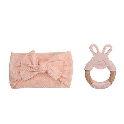 Baby Headband & Teether Set | Soft Bow Headband & Silicone Teething Toy