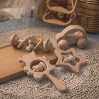 Baby Wooden Rattle Set | Animal Bear Teething Toy