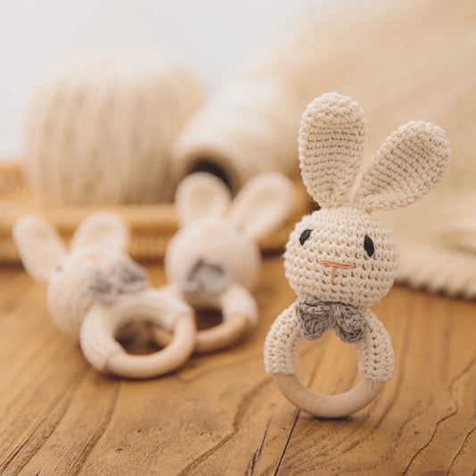 Bunny Wooden Teether Rattle | Crochet Baby Soother