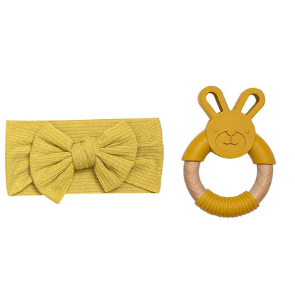 Baby Headband & Teether Set | Soft Bow Headband & Silicone Teething Toy