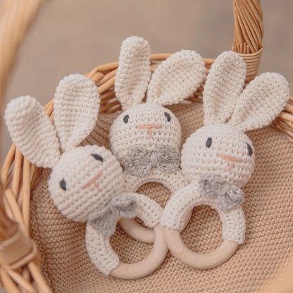 Bunny Wooden Teether Rattle | Crochet Baby Soother