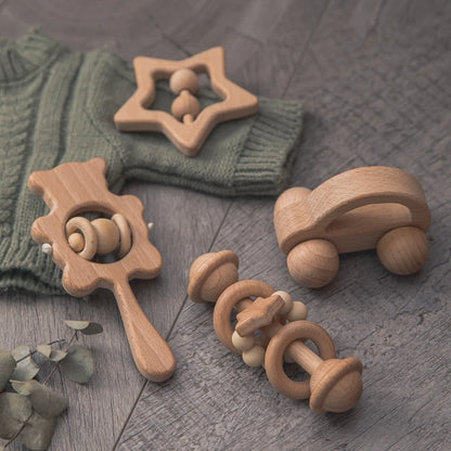 Baby Wooden Rattle Set | Animal Bear Teething Toy