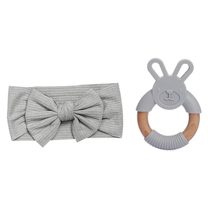 Baby Headband & Teether Set | Soft Bow Headband & Silicone Teething Toy