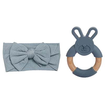 Baby Headband & Teether Set | Soft Bow Headband & Silicone Teething Toy