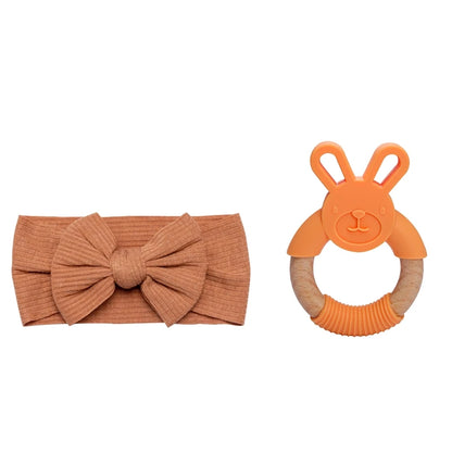 Baby Headband & Teether Set | Soft Bow Headband & Silicone Teething Toy