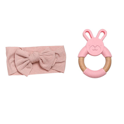 Baby Headband & Teether Set | Soft Bow Headband & Silicone Teething Toy