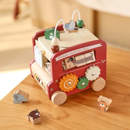 Montessori Wooden Bus | Baby Early Education Musical Puzzle Toy