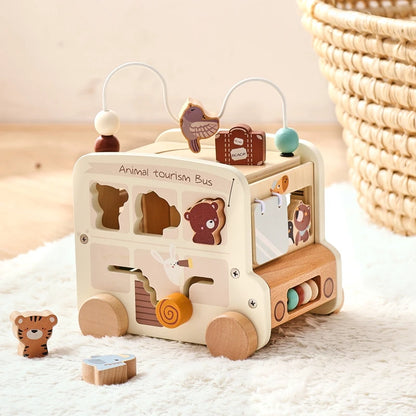 Montessori Wooden Bus | Baby Early Education Musical Puzzle Toy