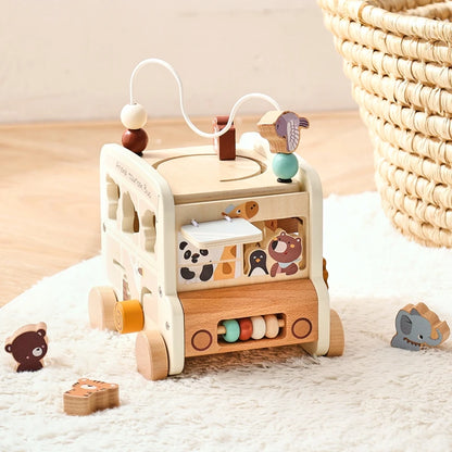 Montessori Wooden Bus | Baby Early Education Musical Puzzle Toy