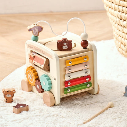 Montessori Wooden Bus | Baby Early Education Musical Puzzle Toy