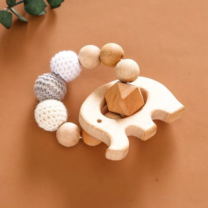 Montessori Elephant Baby Teething Grip Toy | Wooden & Crochet Beads