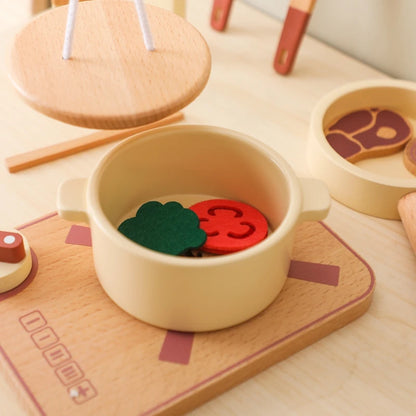 Wooden Kitchen Play Toy Set | Cutting and Cooking Tools