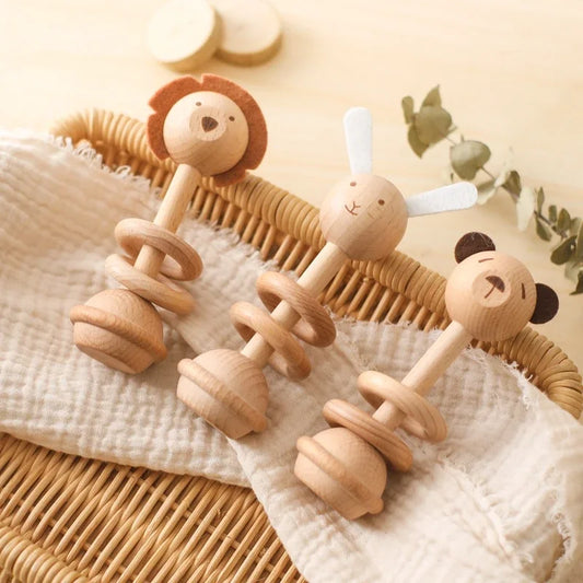 Baby Wooden Animal Rattle | Montessori Beech Teething Toy