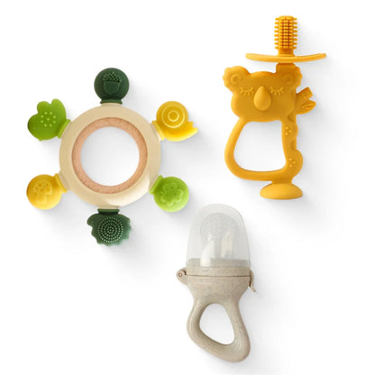 Baby Silicone Koala Toothbrush Set | Wooden Ring Teether, Toothbrush & Feeder