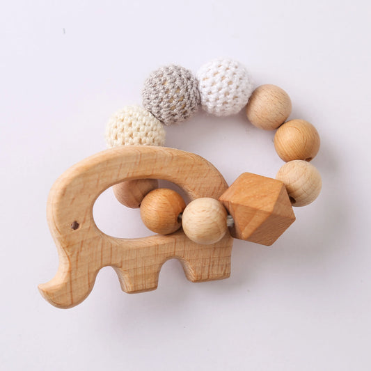 Montessori Elephant Baby Teething Grip Toy | Wooden & Crochet Beads