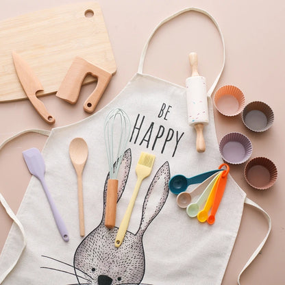 Wooden Kitchen Play Set | Cutting Tools, Silicone Spatula & Utensil Set