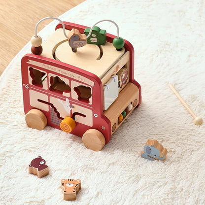 Montessori Wooden Bus | Baby Early Education Musical Puzzle Toy