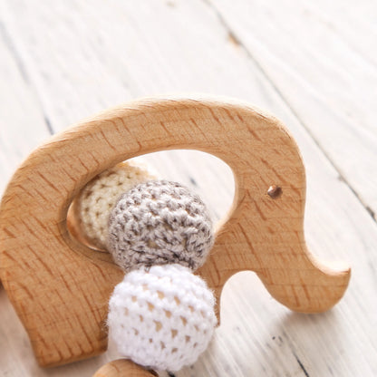 Montessori Elephant Baby Teething Grip Toy | Wooden & Crochet Beads