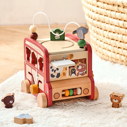 Montessori Wooden Bus | Baby Early Education Musical Puzzle Toy