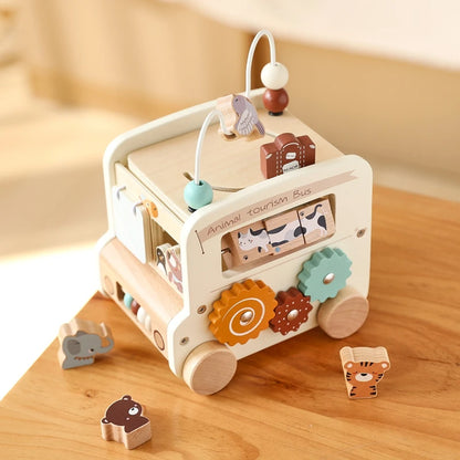 Montessori Wooden Bus | Baby Early Education Musical Puzzle Toy