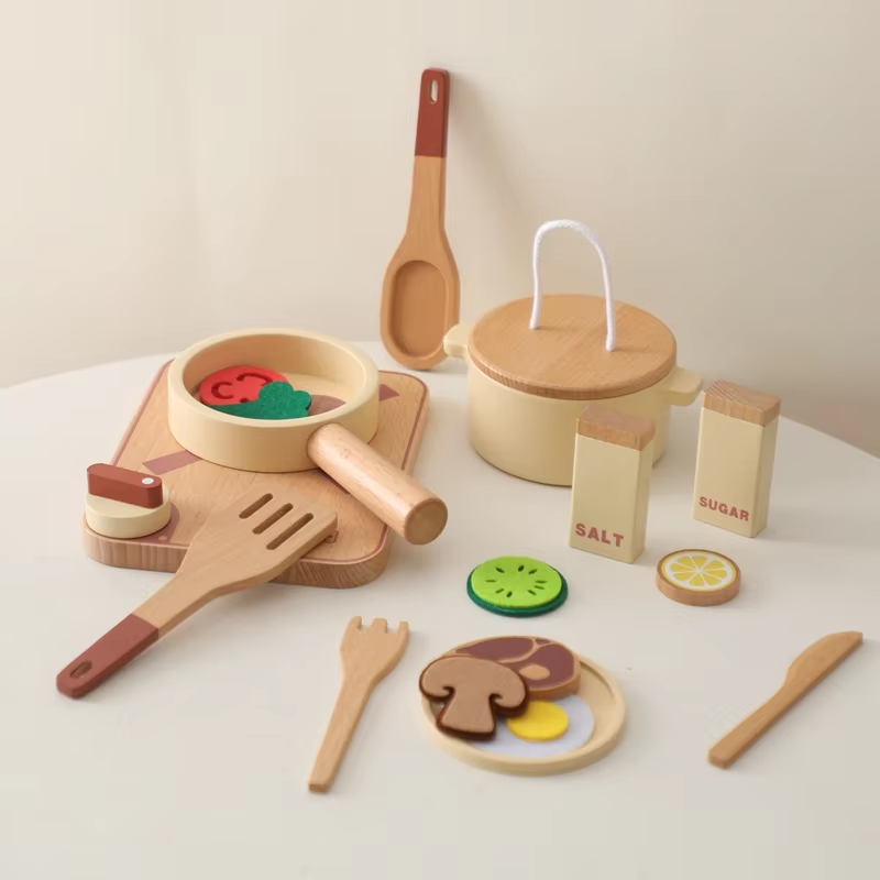 Wooden Kitchen Play Toy Set | Cutting and Cooking Tools