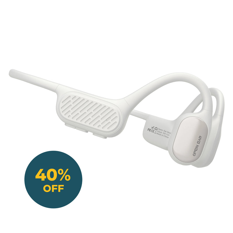 White open-ear bone conduction headphones.