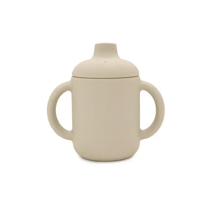 Beige Silicone Sippy Cup with Handles for Toddlers and Infants