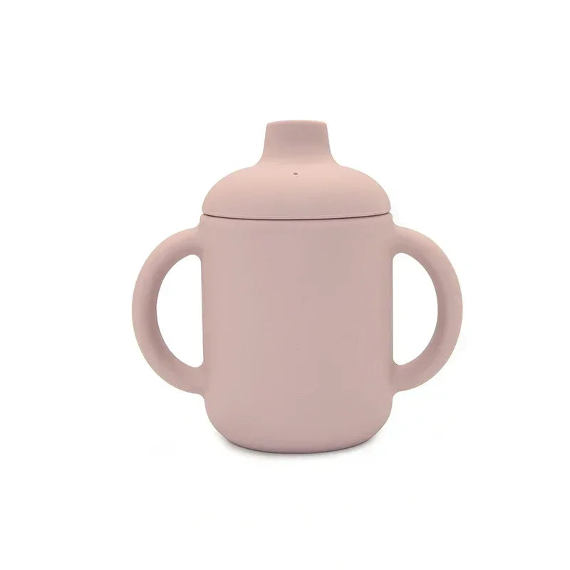 Dusty Pink Silicone Sippy Cup with Dual Handles for Babies and Toddlers