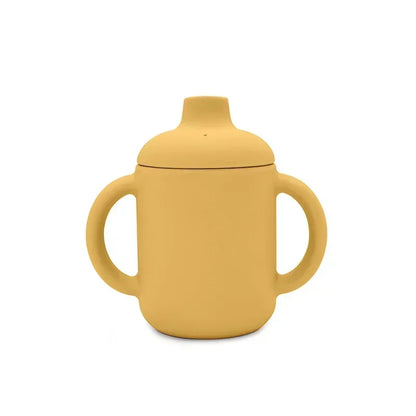 Mustard Yellow Silicone Sippy Cup with Dual Handles for Babies and Toddlers